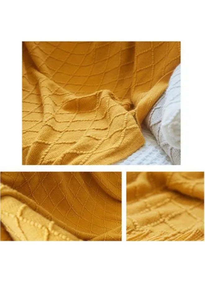 EzzySo High Quality Fashionable Retro Yarn Yellow Knitted Blanket Bed Sofa Blanket Warm Winter  - Image 4