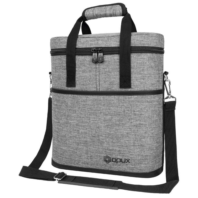 OPUX 3 Bottle Wine Carrier Tote, Insulated Leakproof Wine Cooler Bag, Wine Travel Bag Tote for Picnic BYOB Beach, Portable Wine Bottle Carrying Case, Gift for Wine Lover Women Men Christmas, Grey - Image 1
