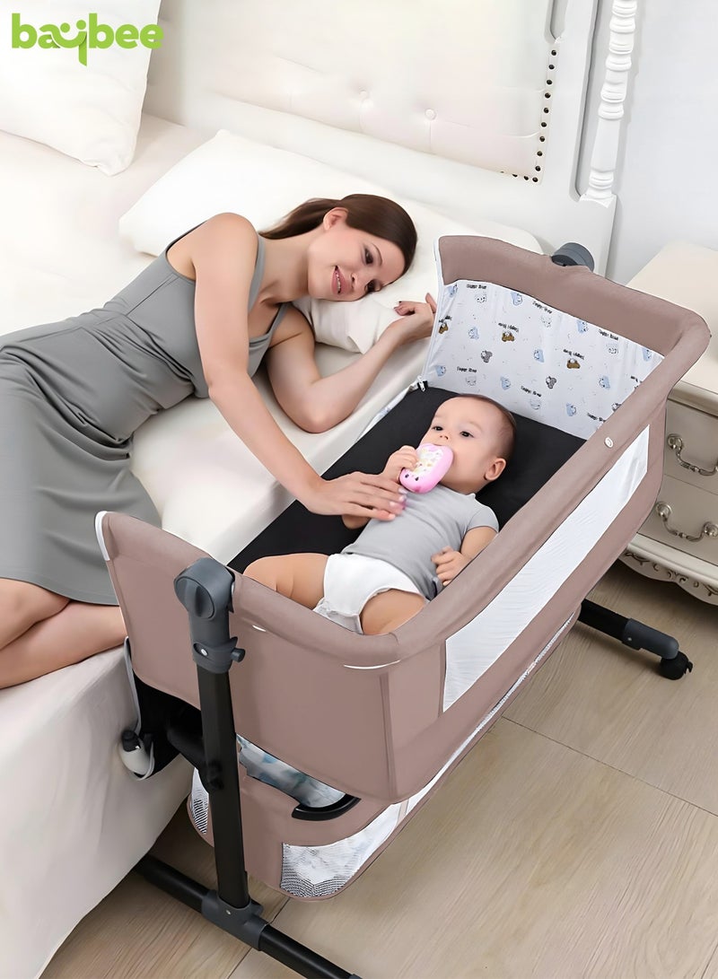 BAYBEE Premium Baby Bedside Crib Cradle With Height Adjustable Baby Bed with Mattress, Baby Cradle Foldable Bassinet Sleeper Detachable Mosquito Net, Portable Travel Baby Crib for Infant/Newborn-(Beige) - Image 2