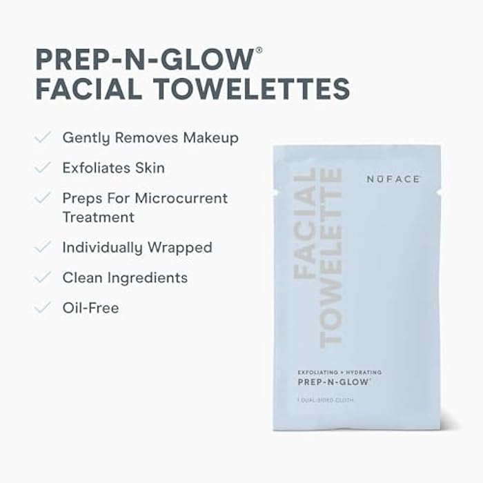 NuFACE Prep-N-Glow Facial Towelettes - 2-in-1 Exfoliating + Cleansing Makeup Remover Wipes, Hyaluronic Acid Travel Face Wipes to Hydrate & Brighten for Glowing Skin - 5 Individually Wrapped Cloths - Image 2
