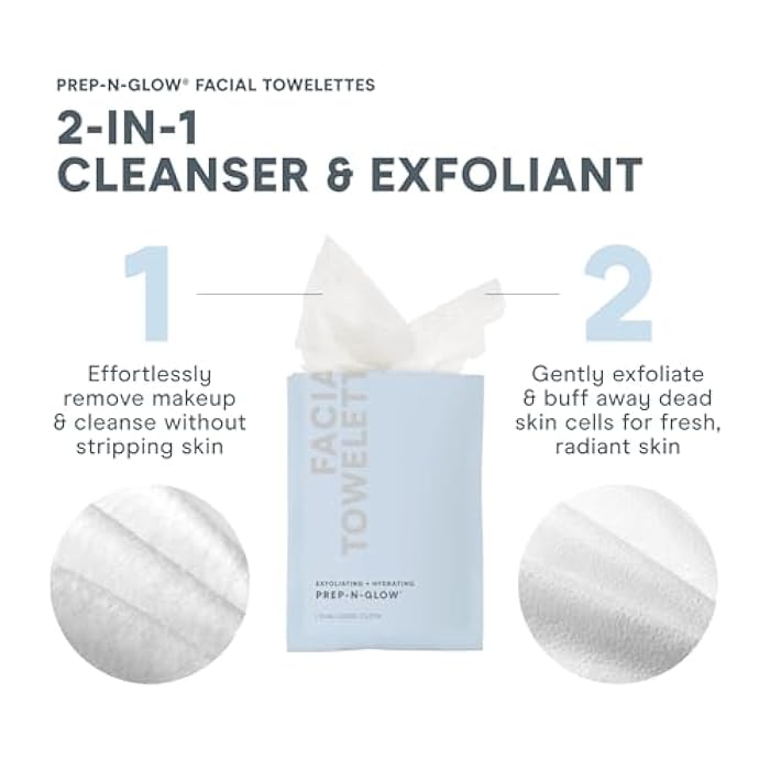 NuFACE Prep-N-Glow Facial Towelettes - 2-in-1 Exfoliating + Cleansing Makeup Remover Wipes, Hyaluronic Acid Travel Face Wipes to Hydrate & Brighten for Glowing Skin - 5 Individually Wrapped Cloths - Image 3