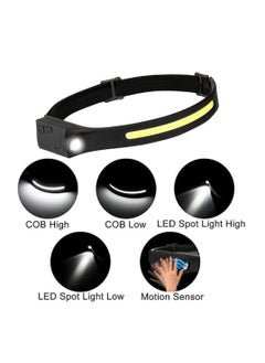 LED Headlamp Rechargeable, Motion Sensor Head Lamp Waterproof 230° Wide Beam Led Headlight with Hand Wave Induction for Hiking Running Repairing Fishing Cycling Camping