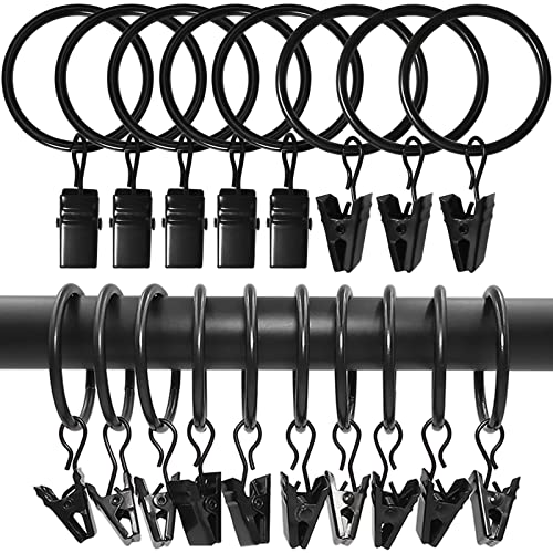 LLPJS 100 Pack Curtain Rings with Clips Curtain Clip Rings Hooks Bow Hanger Clips for Hanging Drapery Drapes Bows Ring 126 inch Interior Diameter Fits up to 1 Rod Black