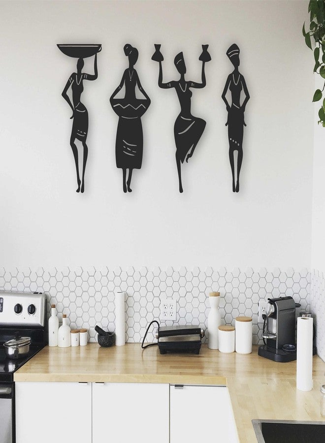 VNDRA® Wall decor Woman Dancing Mdf Abstract Wall Decoration Item Set 4 African Man For Wall Decor 30,CM Engineered Wood Hall,Living,Office,Drawing Room,Home Bedroom Black Abstract Wall Art - Image 1