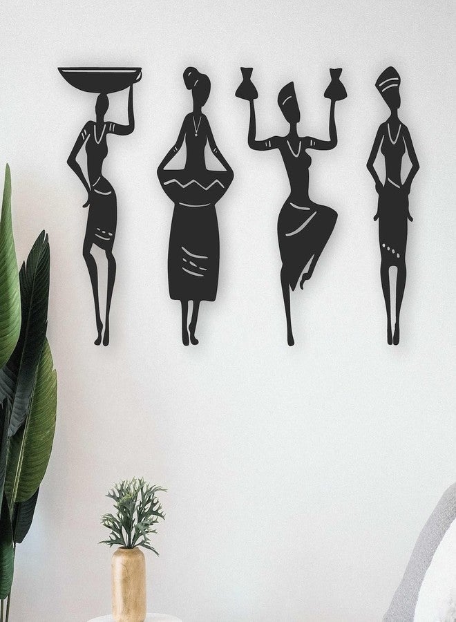 VNDRA® Wall decor Woman Dancing Mdf Abstract Wall Decoration Item Set 4 African Man For Wall Decor 30,CM Engineered Wood Hall,Living,Office,Drawing Room,Home Bedroom Black Abstract Wall Art - Image 4