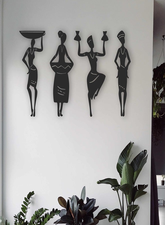 VNDRA® Wall decor Woman Dancing Mdf Abstract Wall Decoration Item Set 4 African Man For Wall Decor 30,CM Engineered Wood Hall,Living,Office,Drawing Room,Home Bedroom Black Abstract Wall Art - Image 5