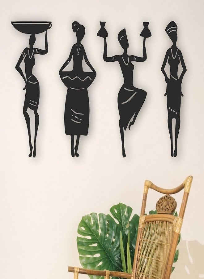 VNDRA® Wall decor Woman Dancing Mdf Abstract Wall Decoration Item Set 4 African Man For Wall Decor 30,CM Engineered Wood Hall,Living,Office,Drawing Room,Home Bedroom Black Abstract Wall Art - Image 3