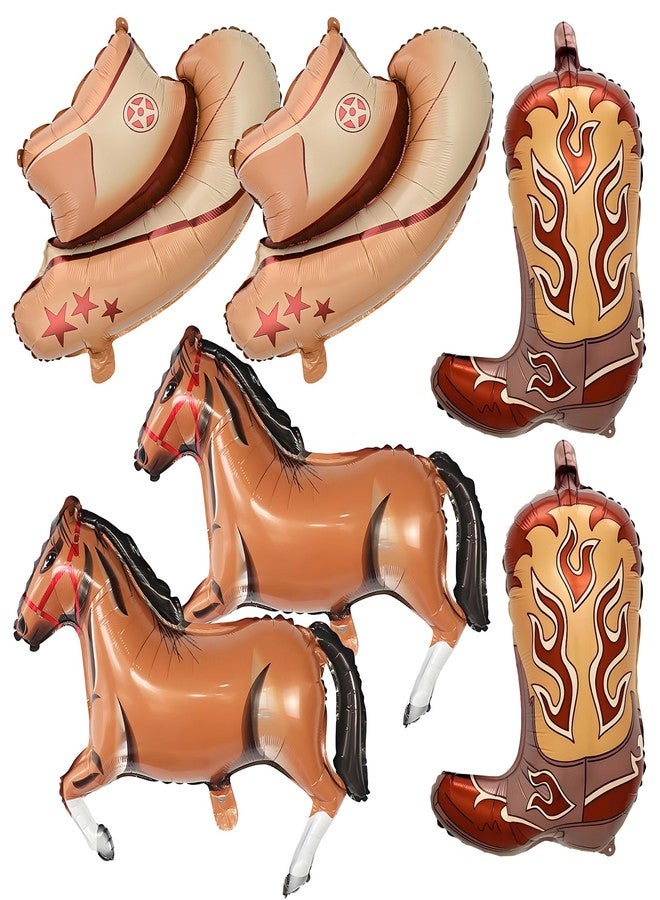 D-Fokes 6PCS Western Themed Party Balloons, Large Cowgirl Hat Boot Horse Foil Balloons, Cowboy Birthday Party Decorations, For Wild West Theme, Baby Shower, Bachelorette Supplies Decorations - Image 1