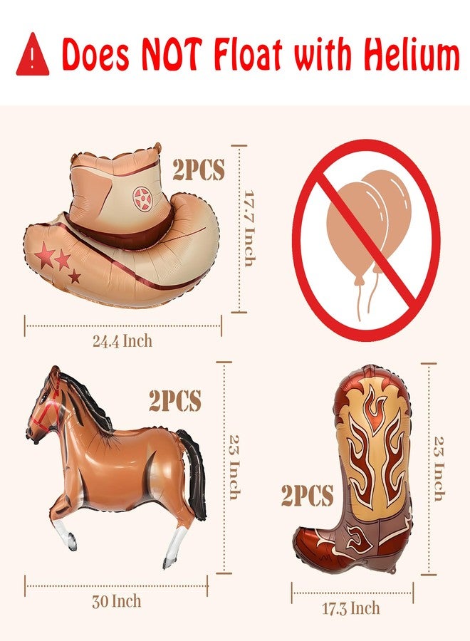 D-Fokes 6PCS Western Themed Party Balloons, Large Cowgirl Hat Boot Horse Foil Balloons, Cowboy Birthday Party Decorations, For Wild West Theme, Baby Shower, Bachelorette Supplies Decorations - Image 2