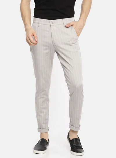 The Indian Garage Co Men Slim Fit Vertical Striped Mid-Rise Chinos