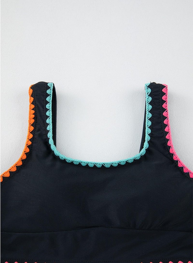 blibean Tween Girl Swimsuits Little Kids Girls Summer Swim Bathing Suits Teen Fashion Two Piece Bikini Boho Hawaii Swimwear Beach Sets Traje BaÃ±o NiÃ±as Size 10-11 Year Old Black - Image 5