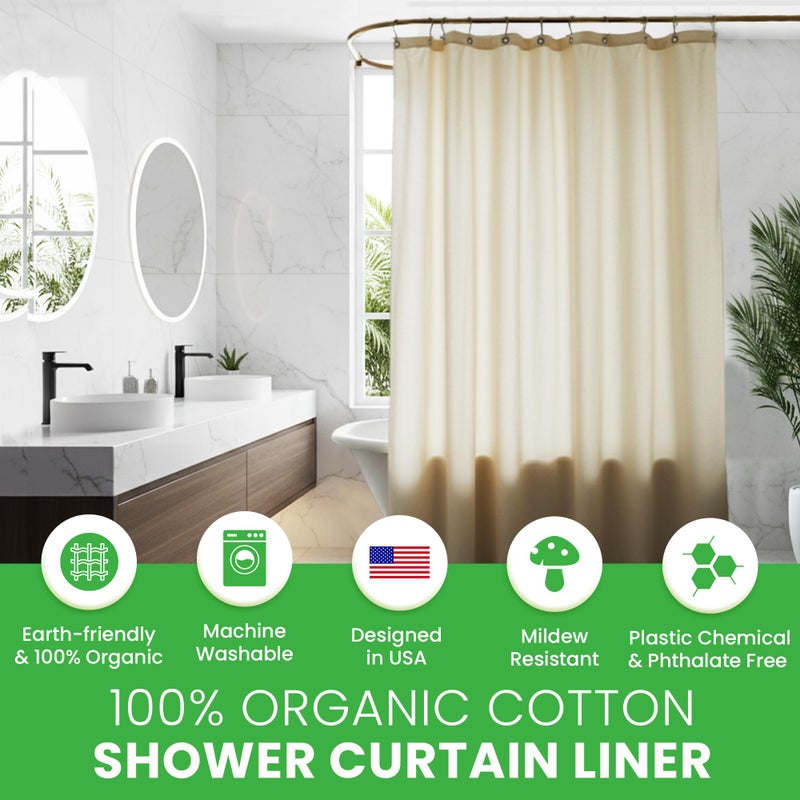 Bean Products FABRIC SHOWER CURTAIN LINER - Standard Stall Size - A Stylish Quality Bathroom Drape - Earth Friendly, Non-Toxic + Odor-Free Cotton Liner - Light-Weight Washable Natural Shower Curtain - 36x74 NC - Image 2