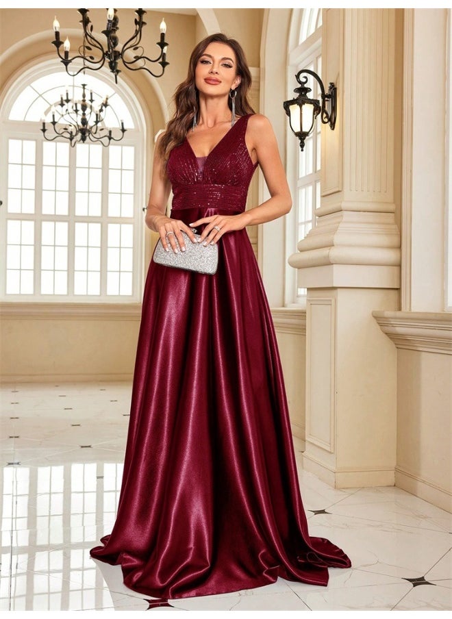 Madam Uniq - New Deep Red Deep V Sequin Backless Mermaid Dress - Image 1