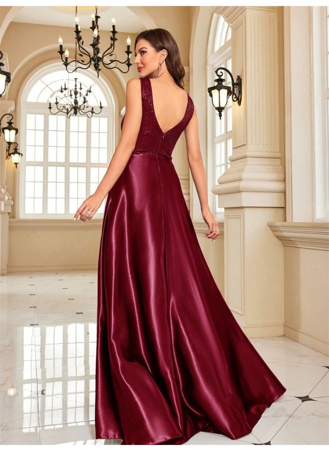 Madam Uniq - New Deep Red Deep V Sequin Backless Mermaid Dress - Image 1