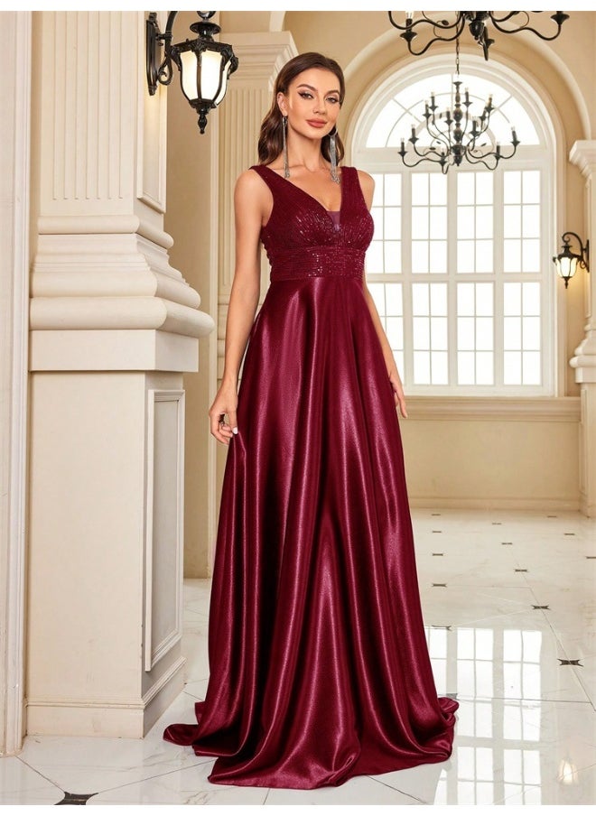 Madam Uniq - New Deep Red Deep V Sequin Backless Mermaid Dress - Image 1