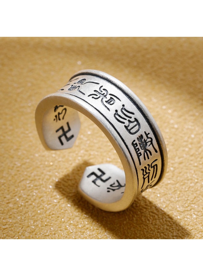 Those Who Face The Soldiers And Fight Are All Arrayed Before The Taoist Opening Thai Silver Ring Retro Xizang Silver Men's Nine-character True Words Ring