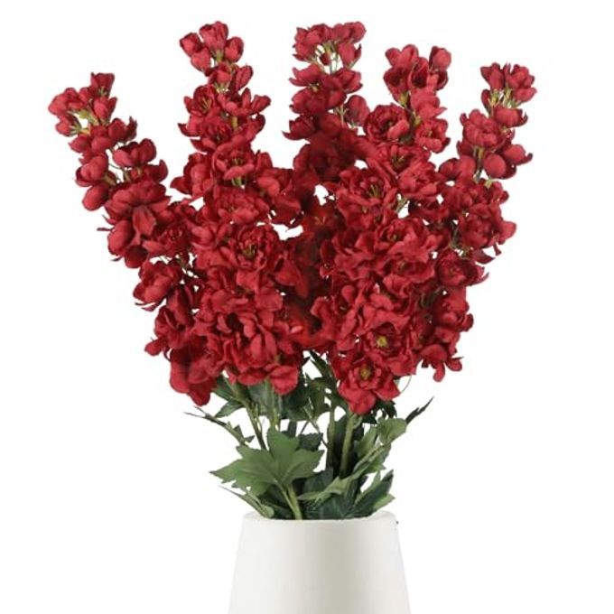 Fqueelvys Delphinium Artificial Flowers,5PCS Long Stem Red Silk Flowers 39" Fake Larkspur Flowers Bulk for Tall Vase Home Wedding Table Decor(Red) - Image 1