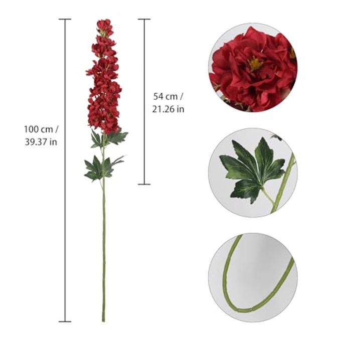 Fqueelvys Delphinium Artificial Flowers,5PCS Long Stem Red Silk Flowers 39" Fake Larkspur Flowers Bulk for Tall Vase Home Wedding Table Decor(Red) - Image 3