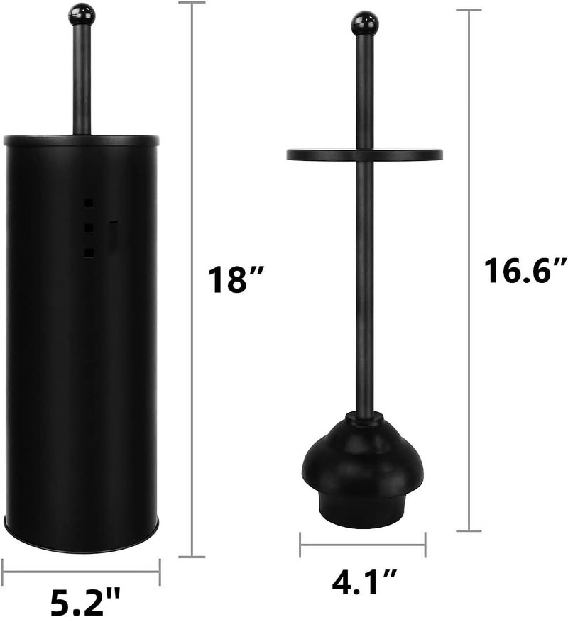 Gecious Black Toilet Plunger with Holder Bathroom Metal Canister Holder Drip Cup Heavy Duty Deep Cleaning - Image 4
