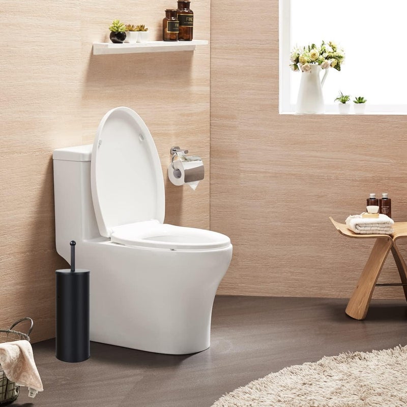 Gecious Black Toilet Plunger with Holder Bathroom Metal Canister Holder Drip Cup Heavy Duty Deep Cleaning - Image 2