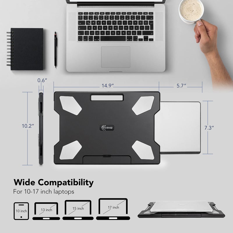 EHO Laptop Lap Desk with Retractable Mouse Pad, Portable Ergonomic Lap Pad with Heat Shield and Foldable Stopper, Lightweight Travel Lapdesk Fits up to 16" Laptops, Bed Sofa or Work Use - Image 5