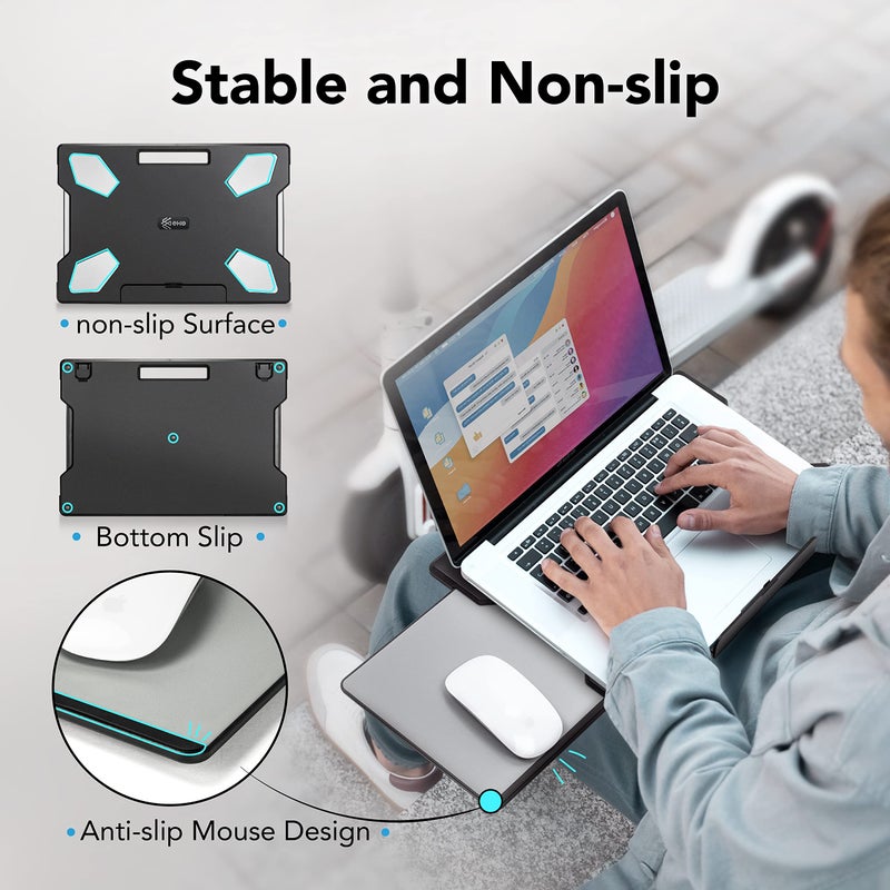 EHO Laptop Lap Desk with Retractable Mouse Pad, Portable Ergonomic Lap Pad with Heat Shield and Foldable Stopper, Lightweight Travel Lapdesk Fits up to 16" Laptops, Bed Sofa or Work Use - Image 4