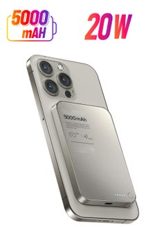 Magnetic Power Bank 5000mAh Wireless Portable Charger 20W Wired Fast Charging Battery Pack Compatible with Magsafe USB C Charging Cable Included.