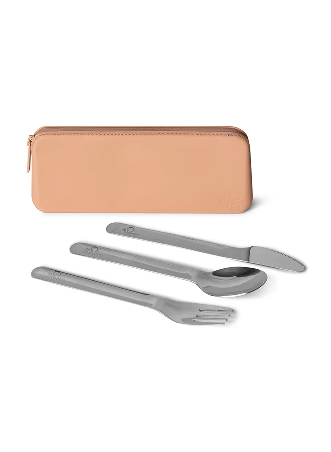 Citron Stainless Steel Cutlery Set With Pouch, Eco - Friendly Utensils For On The Go Dining - Blush Pink