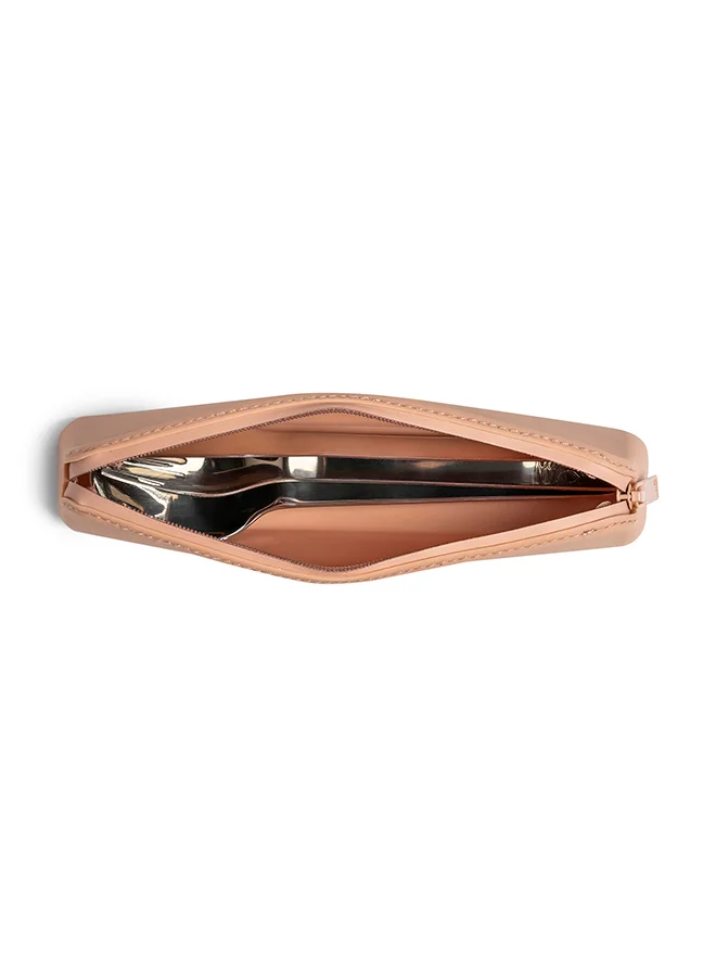 Citron Stainless Steel Cutlery Set With Pouch, Eco - Friendly Utensils For On The Go Dining - Blush Pink