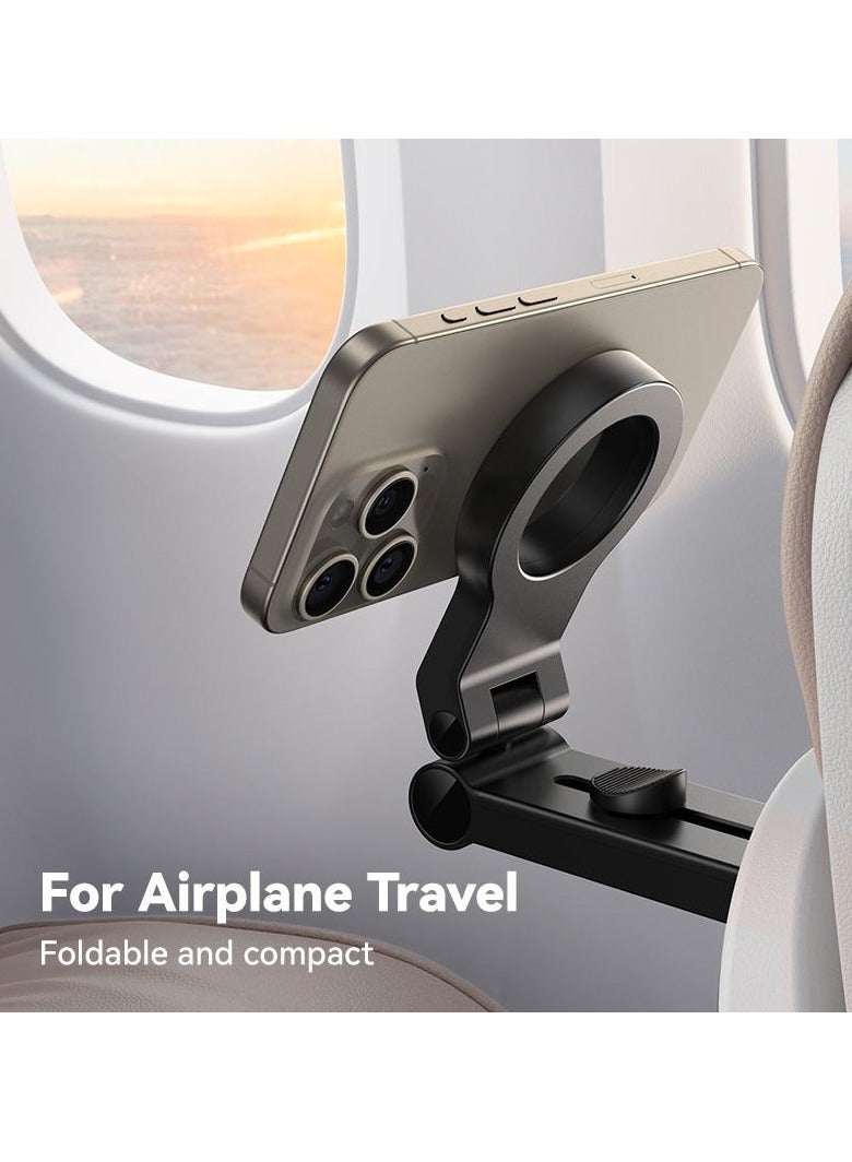 Magnetic Airplane Phone Holder – Travel Essentials | 360° Rotatable, Hands-Free Desk & Car Mount for iPhone 16 Pro Max & Smartphones | Secure & Convenient Mount for Travel, Driving & Work, Universal Fit