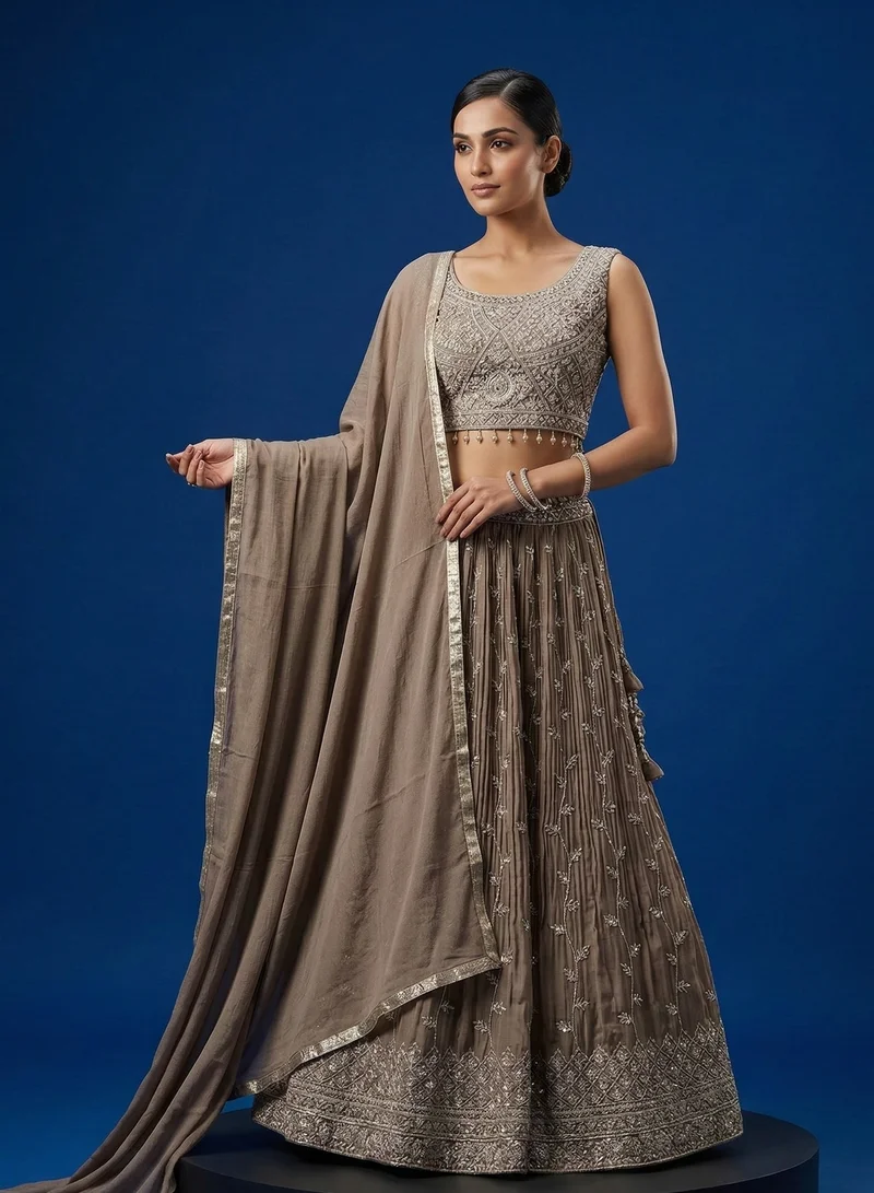 Lehar Beige Embroidered Lehenga Set with Dupatta