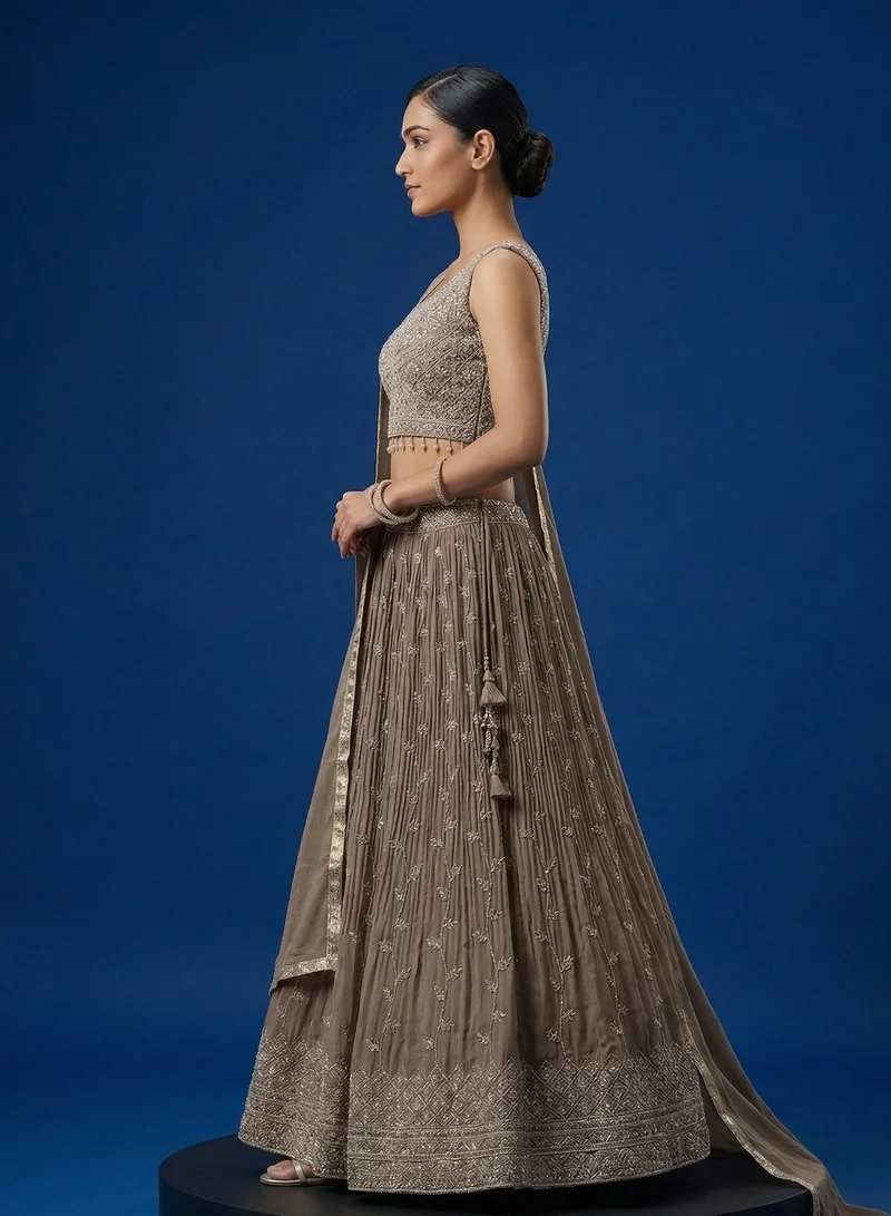 Lehar Beige Embroidered Lehenga Set with Dupatta