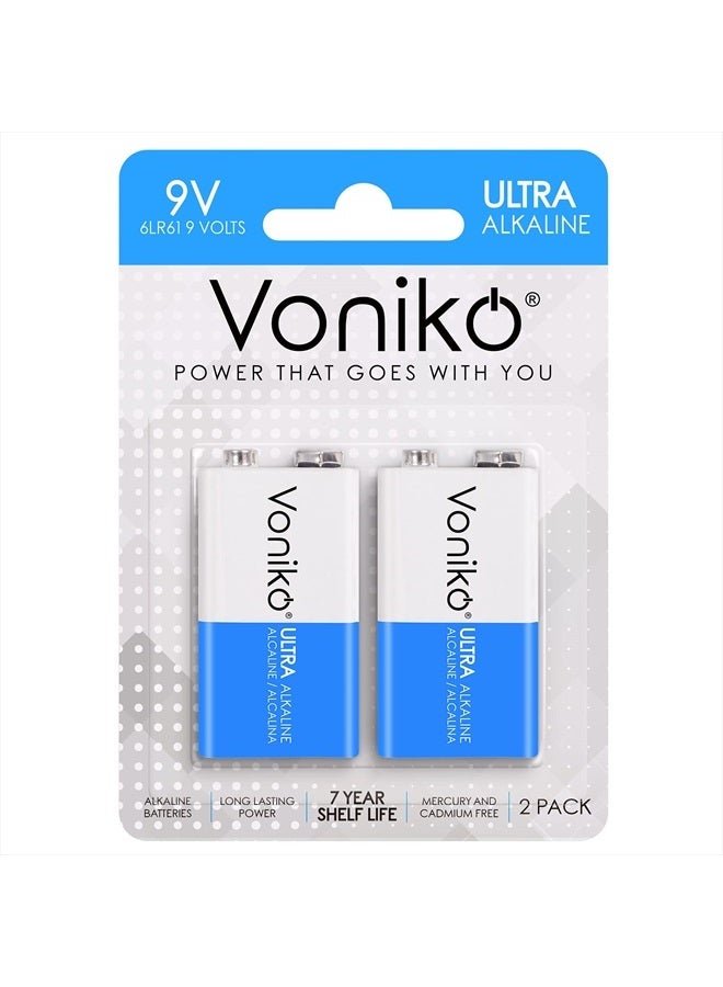 Voniko 9V Batteries - Alkaline 9V Battery 2 Pack - Ultra Long Lasting with a 7 - Year Shelf Life - Image 1