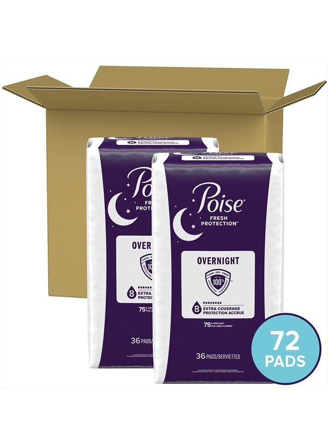 Poise Incontinence Pads & Postpartum Incontinence Pads, 8 Drop Overnight Absorbency, Extra-Coverage Length, 72 Pads (2 Packs of 36), Packaging May Vary  - Image 2