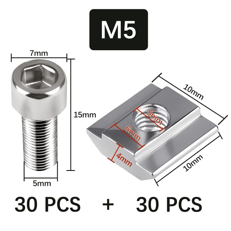 Generic Ziamzra Set of 60 T-Slot Nuts M6 Set 30 Pieces T Nut Rail M6 & 30 Pieces Screws M6 30 Series Nut 8 Type B Sliding Nuts T Slot Nuts Carbon Steel for Aluminium Profile Extrusion Slot Guide Rail  - Image 2