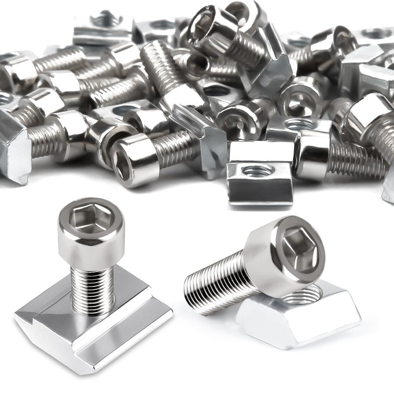 Generic Ziamzra Set of 60 T-Slot Nuts M6 Set 30 Pieces T Nut Rail M6 & 30 Pieces Screws M6 30 Series Nut 8 Type B Sliding Nuts T Slot Nuts Carbon Steel for Aluminium Profile Extrusion Slot Guide Rail  - Image 1