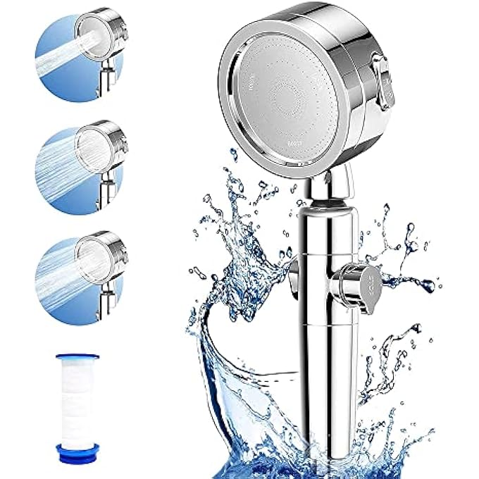 Handheld Shower Head with Filter High Pressure Shower Set with 3 Adjustable Modes 70 Water Saving OneClick ONOFF Leakproof Design 2022 Updated Version Silver - Image 1