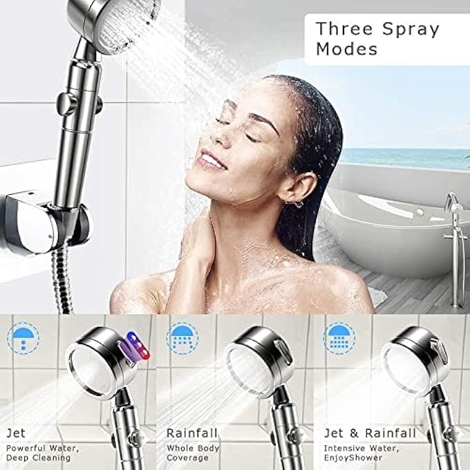 Handheld Shower Head with Filter High Pressure Shower Set with 3 Adjustable Modes 70 Water Saving OneClick ONOFF Leakproof Design 2022 Updated Version Silver - Image 2