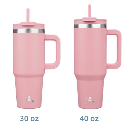 Konokyo 30 oz Tumbler with Handle and 2 Straws,2 in 1 Lid Insulated Water Bottle Stainless Steel Travel Coffee Mug,Pink - Image 3