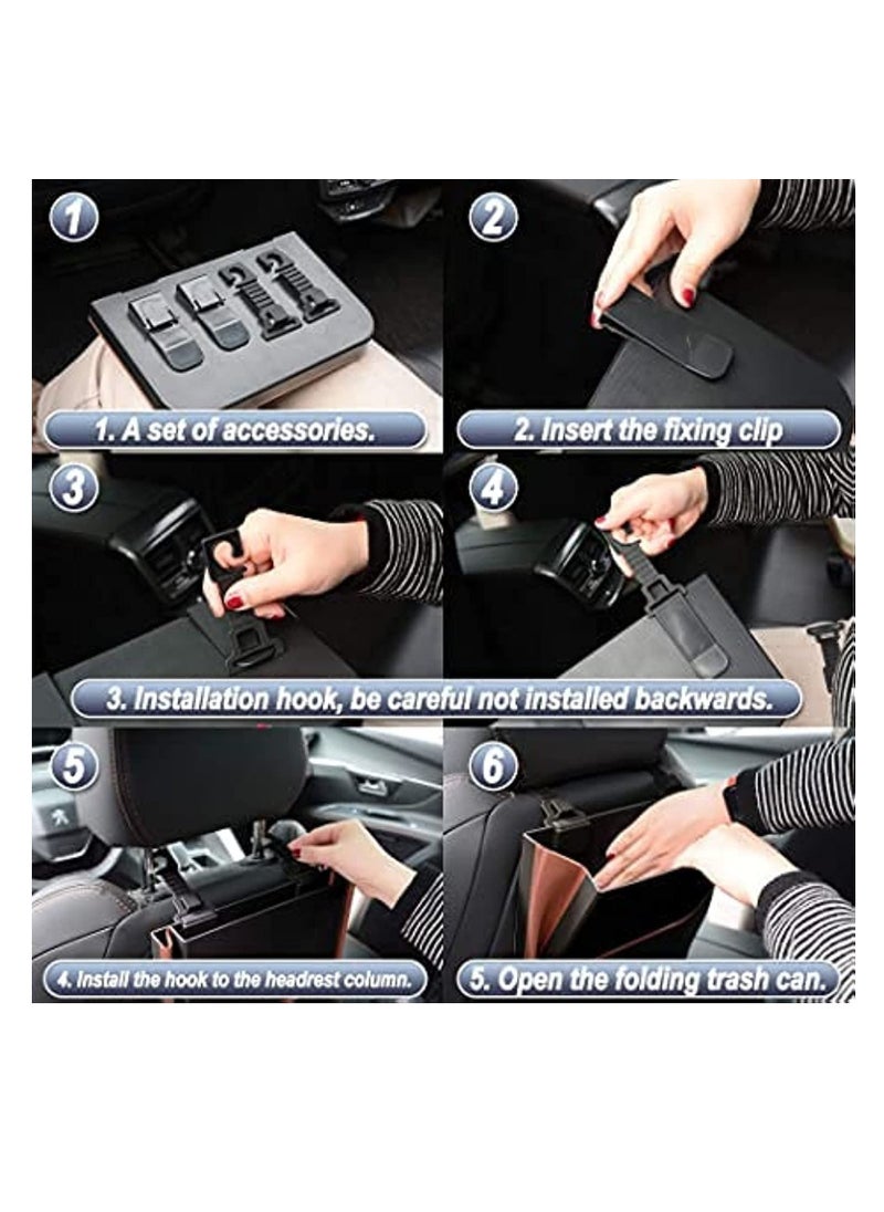 Excefore Waterproof Car Back Seat Garbage Bag with Clip,Hanging Car Trash Can, Collapsible Portable Small Car Organizer Holder Storage Pockets Container, Mini Trash Bin for Front Back Seat Accessories  - Image 3