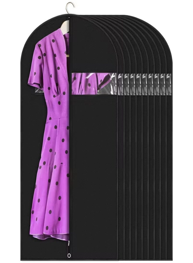 عدد 10 أغطية ملابس سوداء قابلة للغسل (100×60 سم) مزوّدة بسحّاب ونافذة شفافة – أغطية واقية ثقيلة للبدلات والفساتين – مقاومة للغبار والرطوبة، مثالية للتخزين والسفر – منسوجات متينة لتنظيم الخزانة وتغطية المعاطف والقمصان والفساتين - Image 1