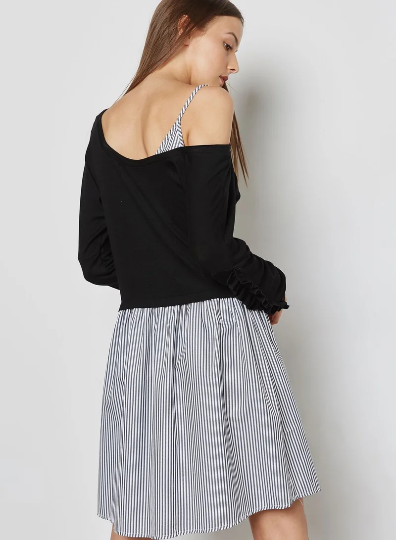 Ginger Striped One Side Cold Shoulder Dress