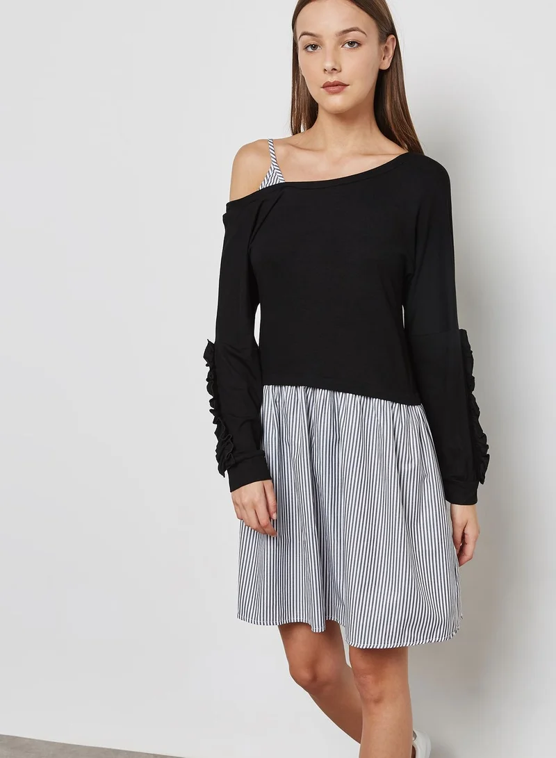 Ginger Striped One Side Cold Shoulder Dress