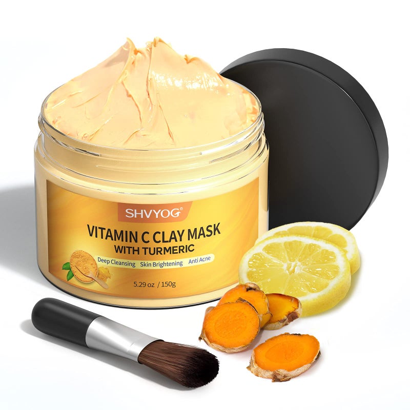 SHVYOG Turmeric Vitamin C Clay Mask with Kaolin Clay for Dull Skin, Deep Cleansing, Face Masks Skincare for Controlling Oil and Refining Pores 5.29 Oz 150g - Image 1