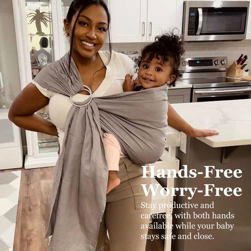 Vlokup Ring Sling Baby Carrier, Soft Linen Cotton Baby Sling Carrier Newborn to Toddler, Baby Wrap Carrier for Plus Size Parents, Perfect Shower Gift, Grey - Image 4