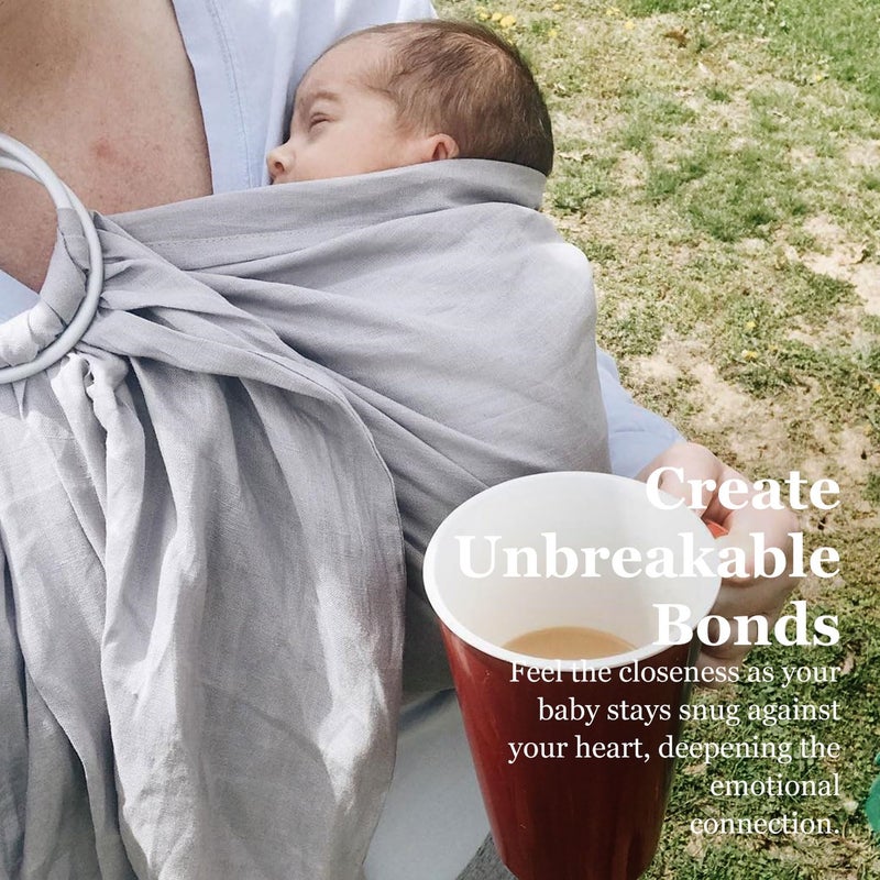 Vlokup Ring Sling Baby Carrier, Soft Linen Cotton Baby Sling Carrier Newborn to Toddler, Baby Wrap Carrier for Plus Size Parents, Perfect Shower Gift, Grey - Image 2