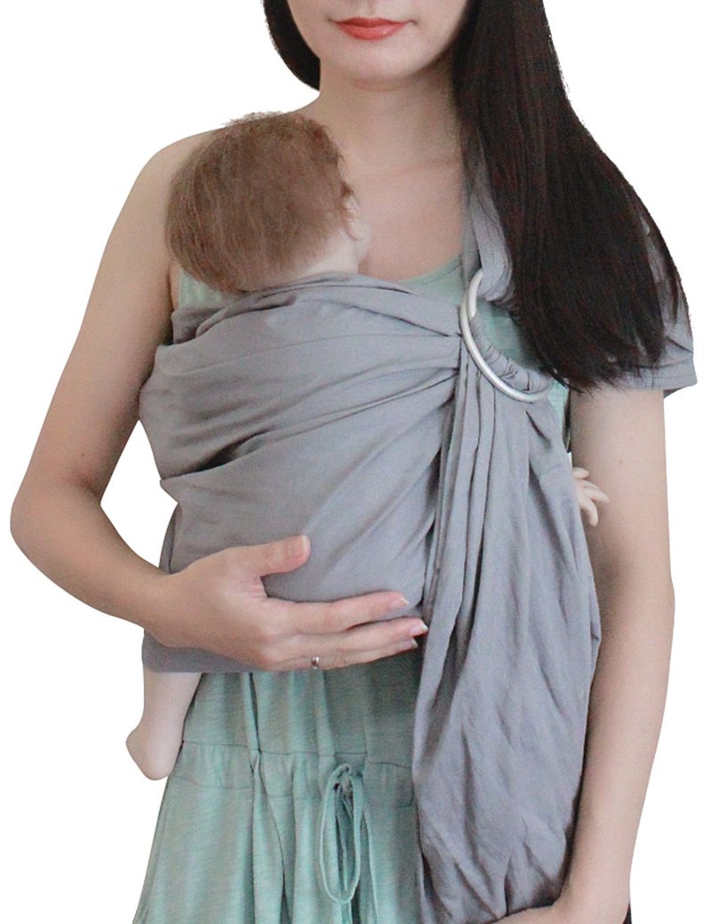 Vlokup Ring Sling Baby Carrier, Soft Linen Cotton Baby Sling Carrier Newborn to Toddler, Baby Wrap Carrier for Plus Size Parents, Perfect Shower Gift, Grey - Image 1