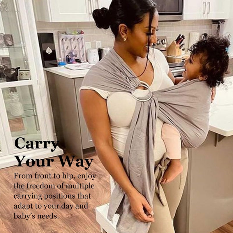 Vlokup Ring Sling Baby Carrier, Soft Linen Cotton Baby Sling Carrier Newborn to Toddler, Baby Wrap Carrier for Plus Size Parents, Perfect Shower Gift, Grey - Image 5