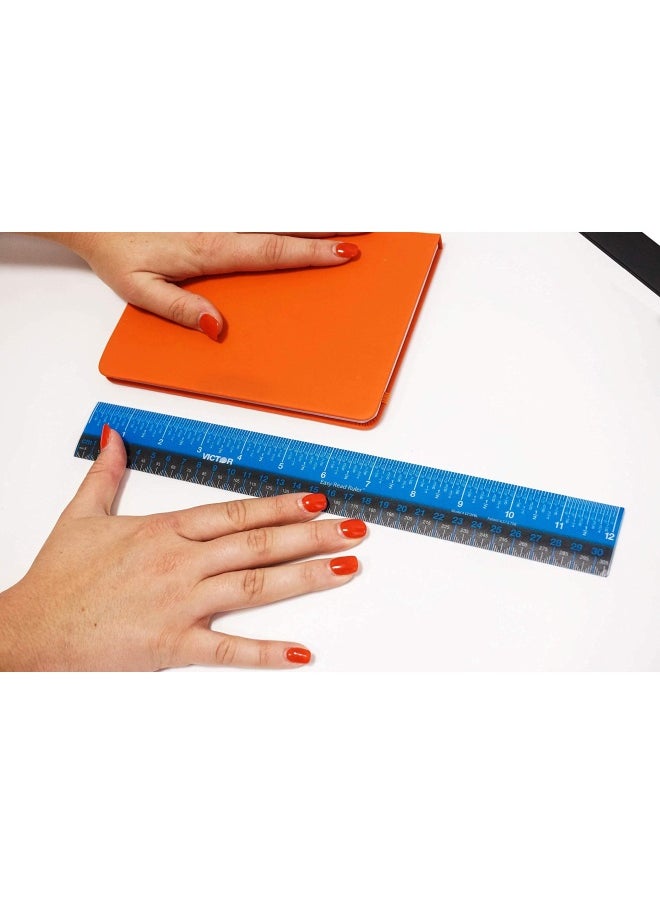 Victor - Victor Ez12Pbl Plastic Dual Color 12 Inch Easy Read Ruler With Inches Centimeters And Millimeters Measurements Blue Black - Image 1