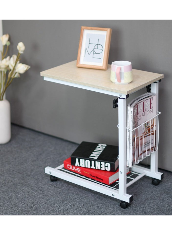 Generic Sofa Side Table With Storage Shelve Adjustable End Table C Table Coffee Tray Bedside Table Laptop Holder End Stand Desk(White Maple Wood)  - Image 1